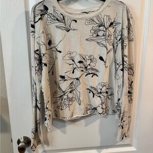Maeve Cream and Black Floral Long Sleeve Top